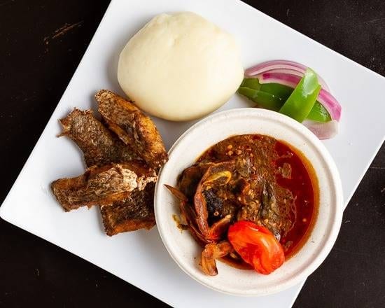 Pounded Yam/Okra/Fish + Goat.