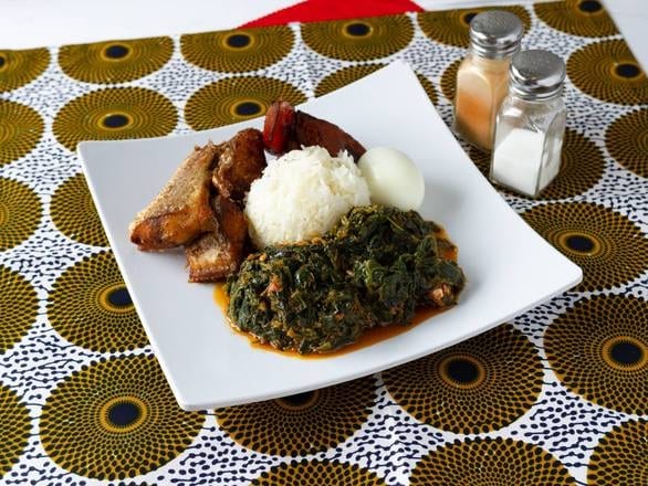 White Rice with Spinach and Fish.