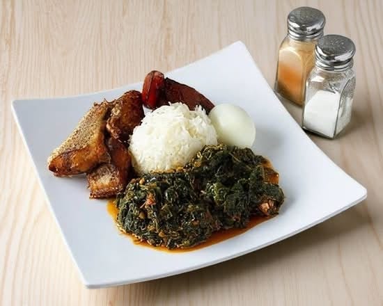 White Rice/Spinach/Goat (2)/Fish (1).